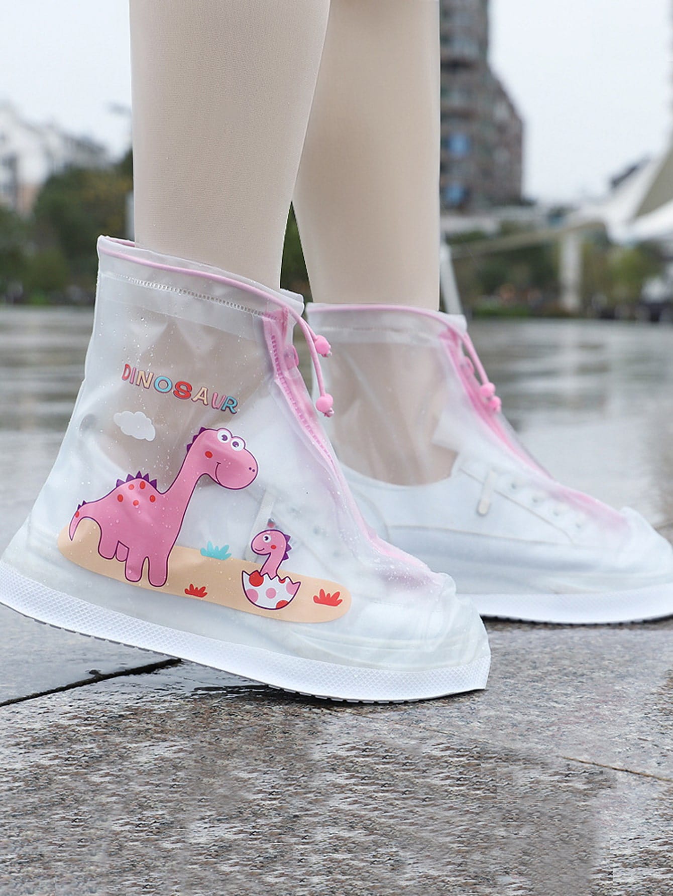 1pair Kids PVC Rain Boots Cover, Cartoon Cute Dinosaur Pattern Reusable Rain Shoe Cover For Kids For School,Office,Household,Travel