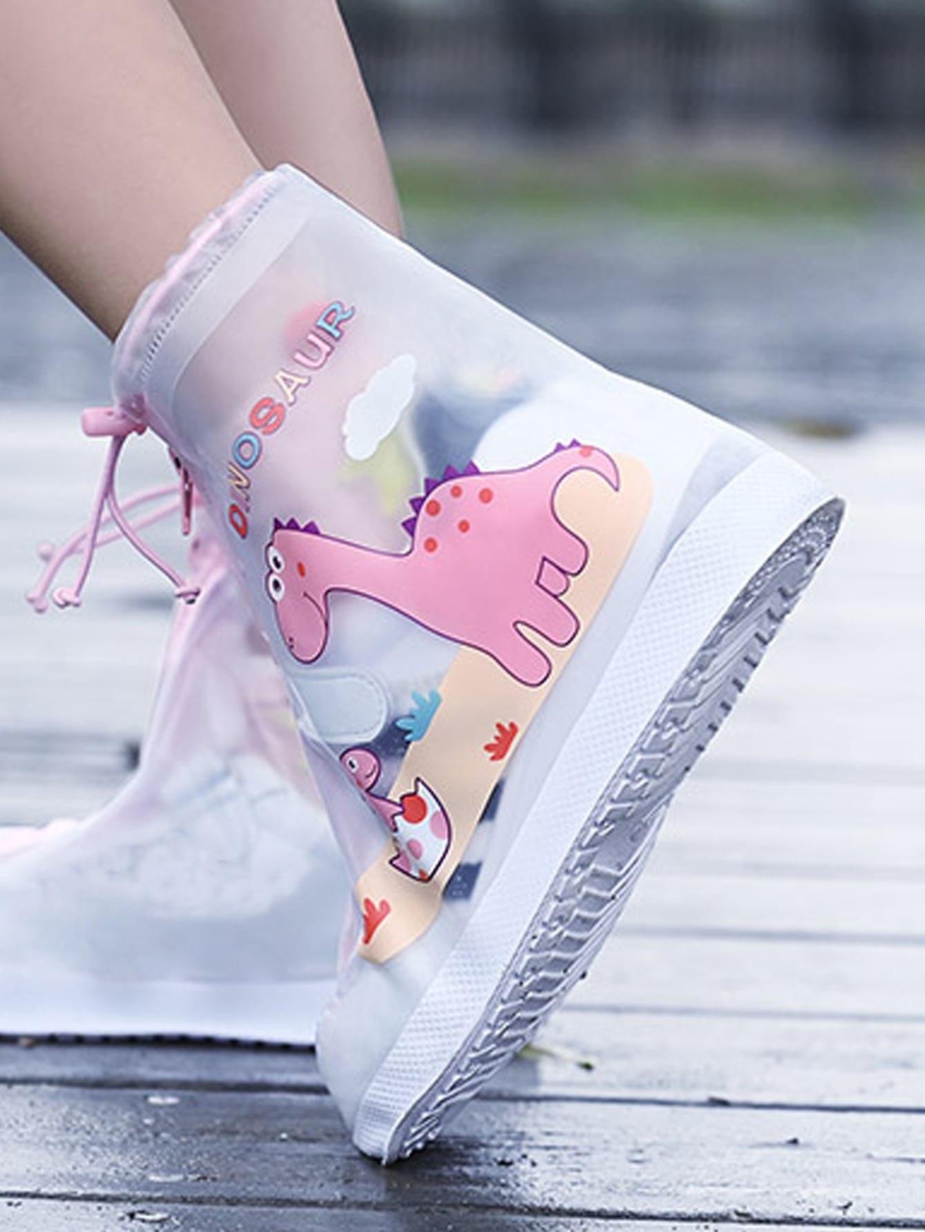 1pair Kids PVC Rain Boots Cover, Cartoon Cute Dinosaur Pattern Reusable Rain Shoe Cover For Kids For School,Office,Household,Travel