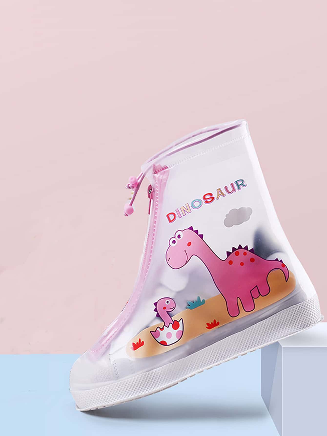 1pair Kids PVC Rain Boots Cover, Cartoon Cute Dinosaur Pattern Reusable Rain Shoe Cover For Kids For School,Office,Household,Travel