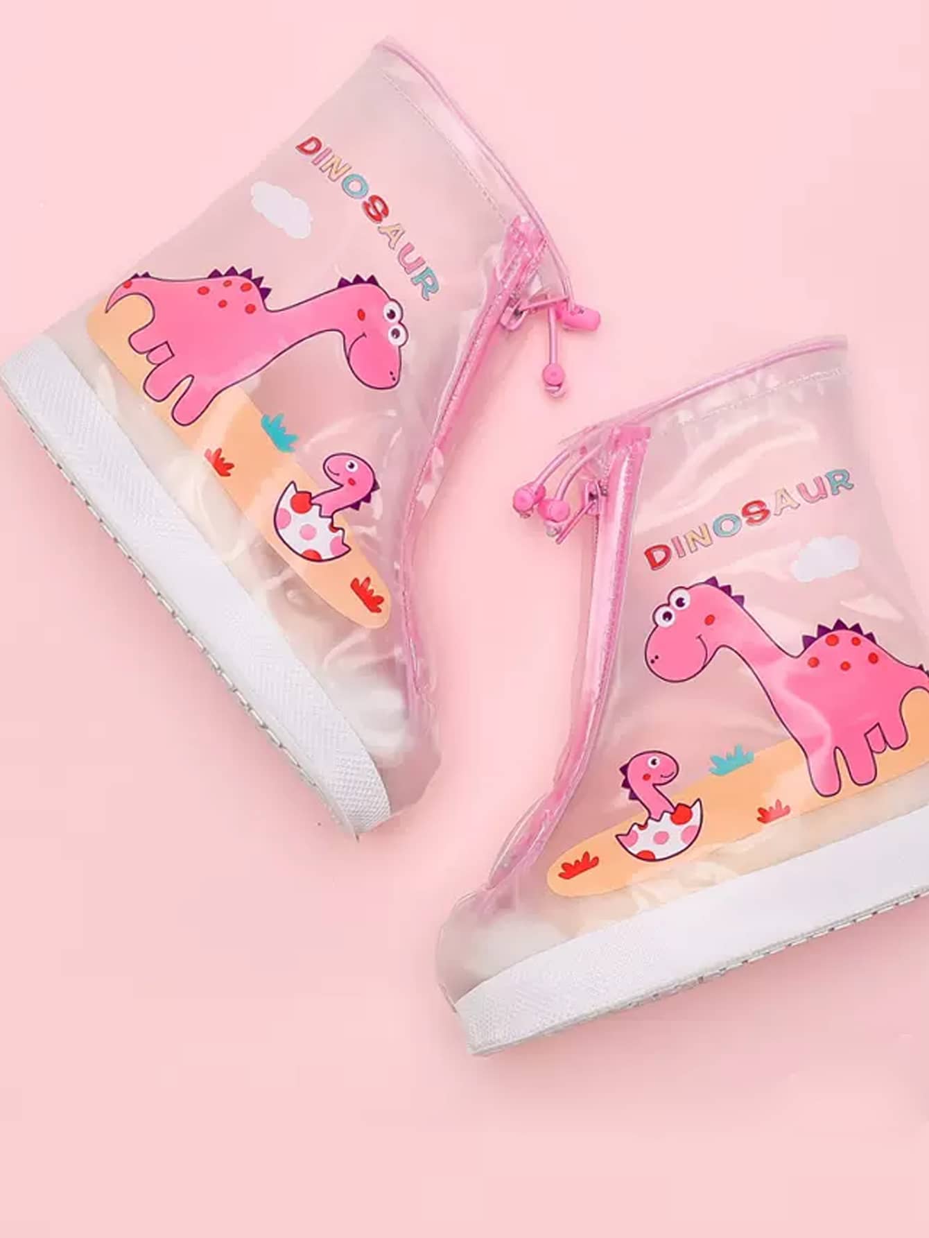 1pair Kids PVC Rain Boots Cover, Cartoon Cute Dinosaur Pattern Reusable Rain Shoe Cover For Kids For School,Office,Household,Travel