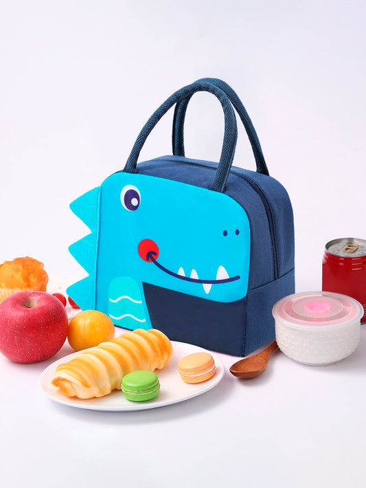 1pc Fabric Lunch Bag, Cute Cartoon Dinosaur Print Waterproof Reusable Lunch Bag For Office Work School Picnic Beach