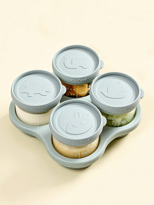 4pcs Baby Food Storage Box & 1pc Tray
