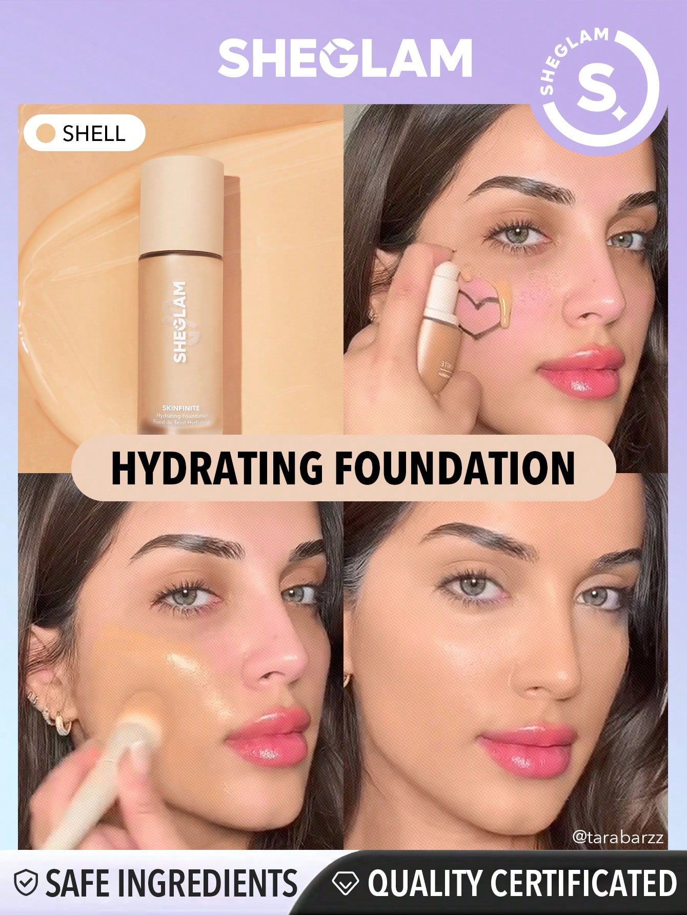 SHEGLAM Skinfinite Hydrating Foundation-Shell Flawless Dewy Foundation Hydrating Coverage Invisible Pore Concealer Poreless Non-Greasy Lightweight Natural Soft Liquid Foundation