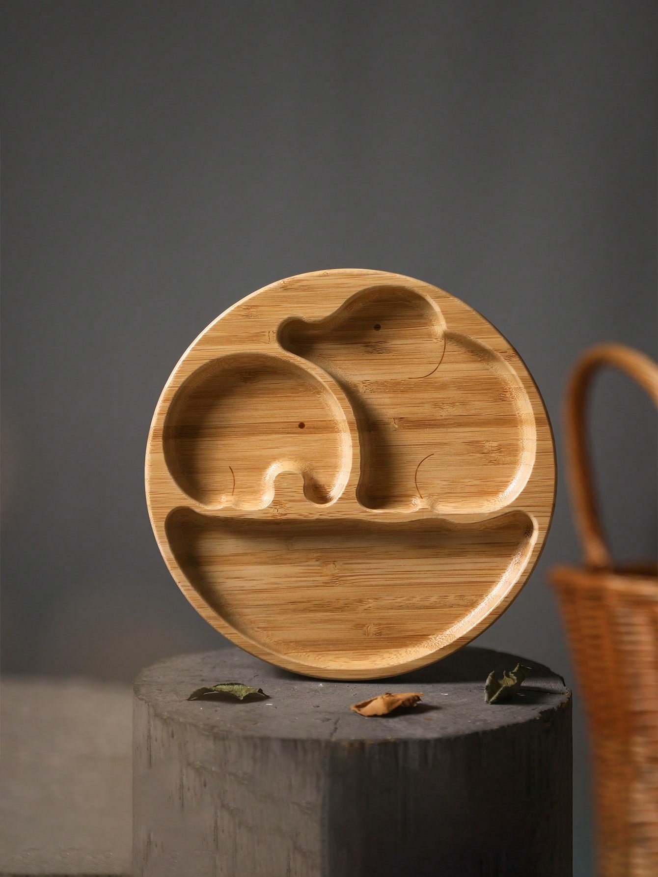 3pcs Elephant Shaped Bamboo Dinnerware Set With Fork And Spoon