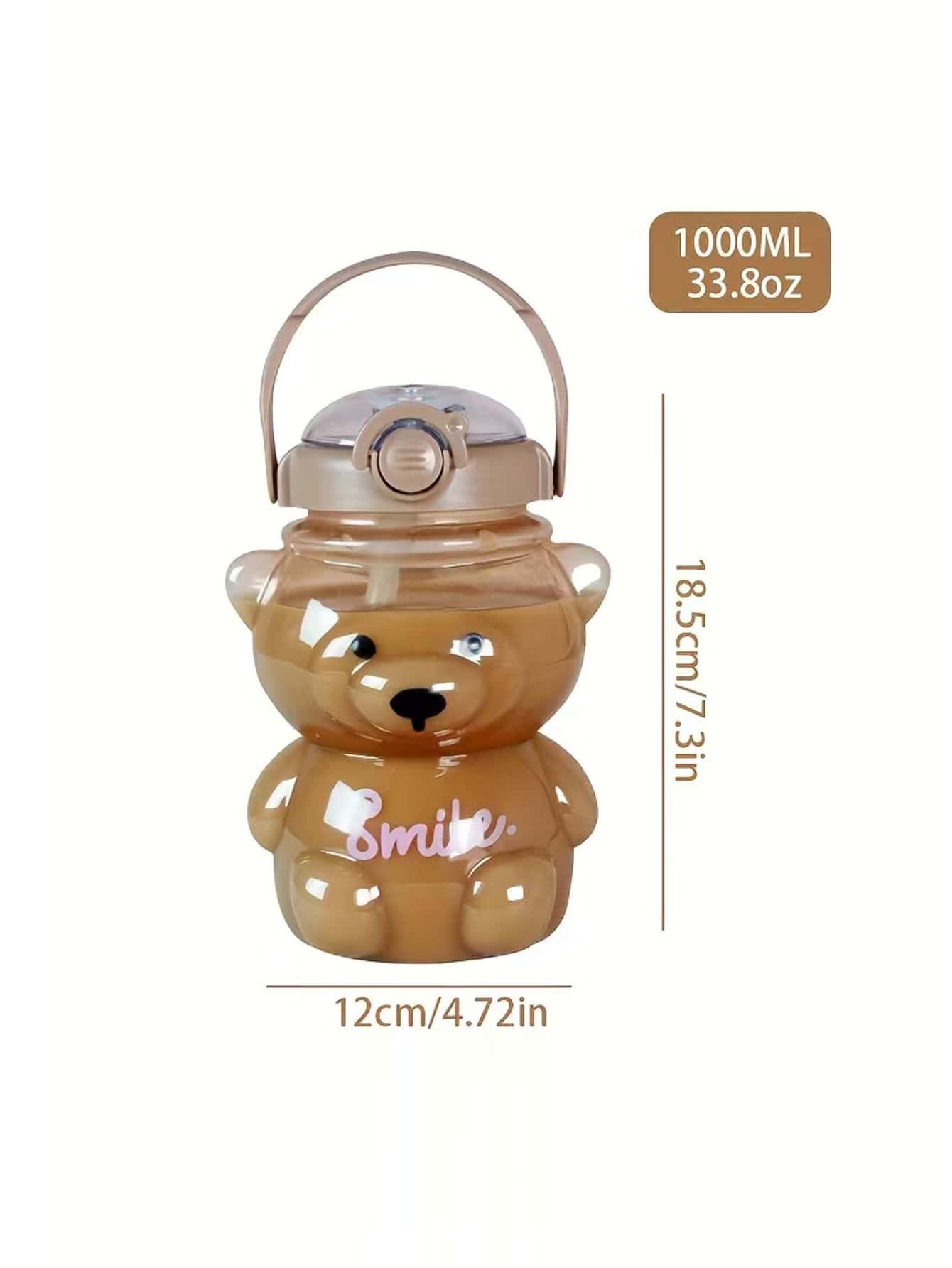1pc 1000ml white large capacity water bottle, portable cute bear shaped straw cup, for home and outdoor travel