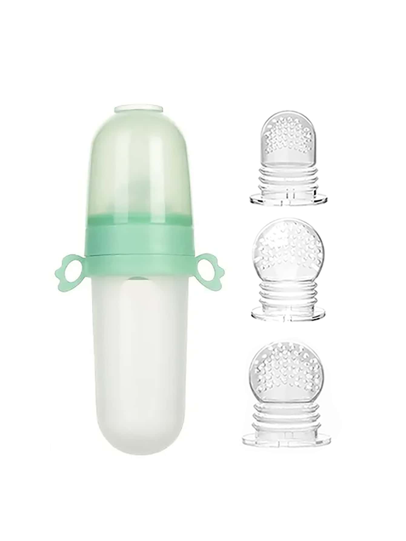 1pc Baby Multifunctional Silicone Squeeze Feeding Bottle With Handle & 3pcs Elastic Mesh Bag