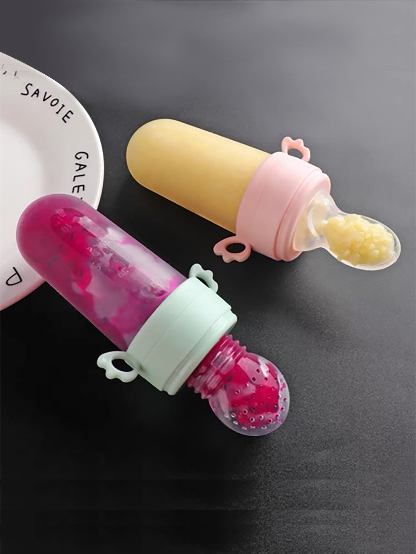 1pc Baby Multifunctional Silicone Squeeze Feeding Bottle With Handle & 3pcs Elastic Mesh Bag