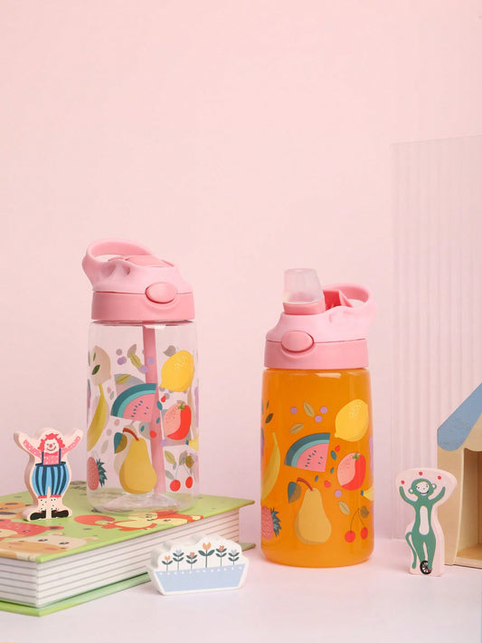 1pc 500ml BPA Free Water Bottle with Cult Cartoon Patterns and Straw for Kids Back To School, Sports