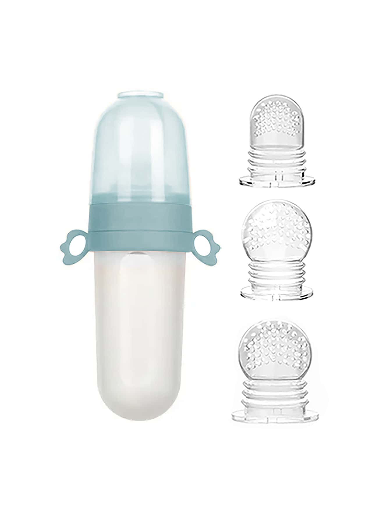 1pc Baby Multifunctional Silicone Squeeze Feeding Bottle With Handle & 3pcs Elastic Mesh Bag