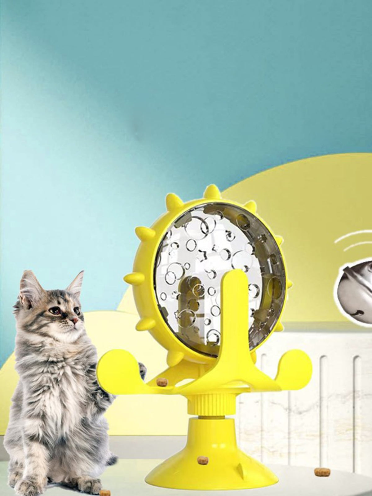 1pc Cat & Dog Toy Slow Feeder Interactive Rotating Disc With Bell And Windmill