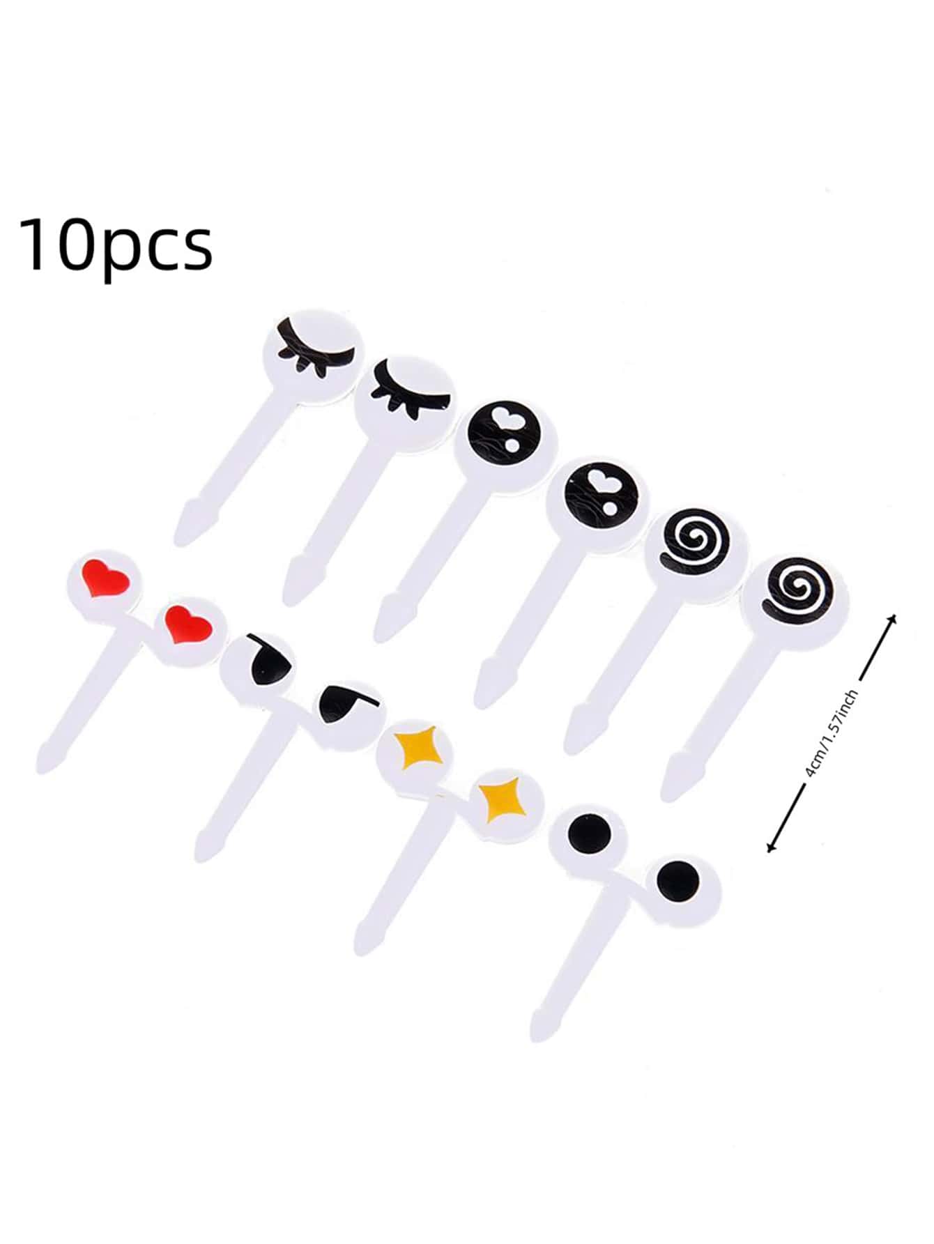 10pcs Cute Mini Eye Shaped Children's Fruit Fork Plastic Household Bento Picks Dessert Fork