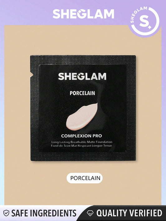SHEGLAM Complexion Pro Long Lasting Breathable Matte Foundation Sample-Porcelain Matte Sweatproof Foundation Oil Control Full Coverage Poreless Concealer Waterproof Flawless Non-Fading Weightless Liquid Foundation