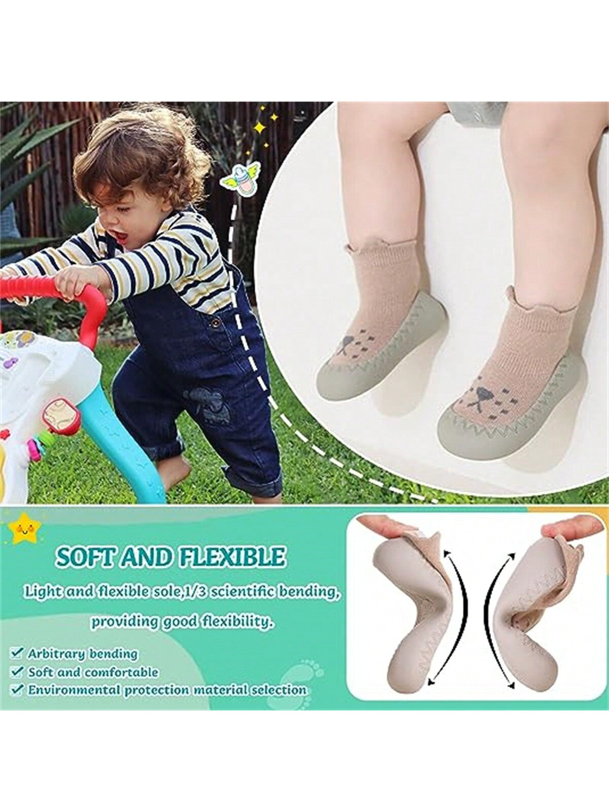 1pair Baby Walking Shoes With Socks, Soft Bottom, Anti-slip, Breathable, Spring And Summer, Unisex, Anti-odor, Indoor And Outdoor Floor Shoes And Socks