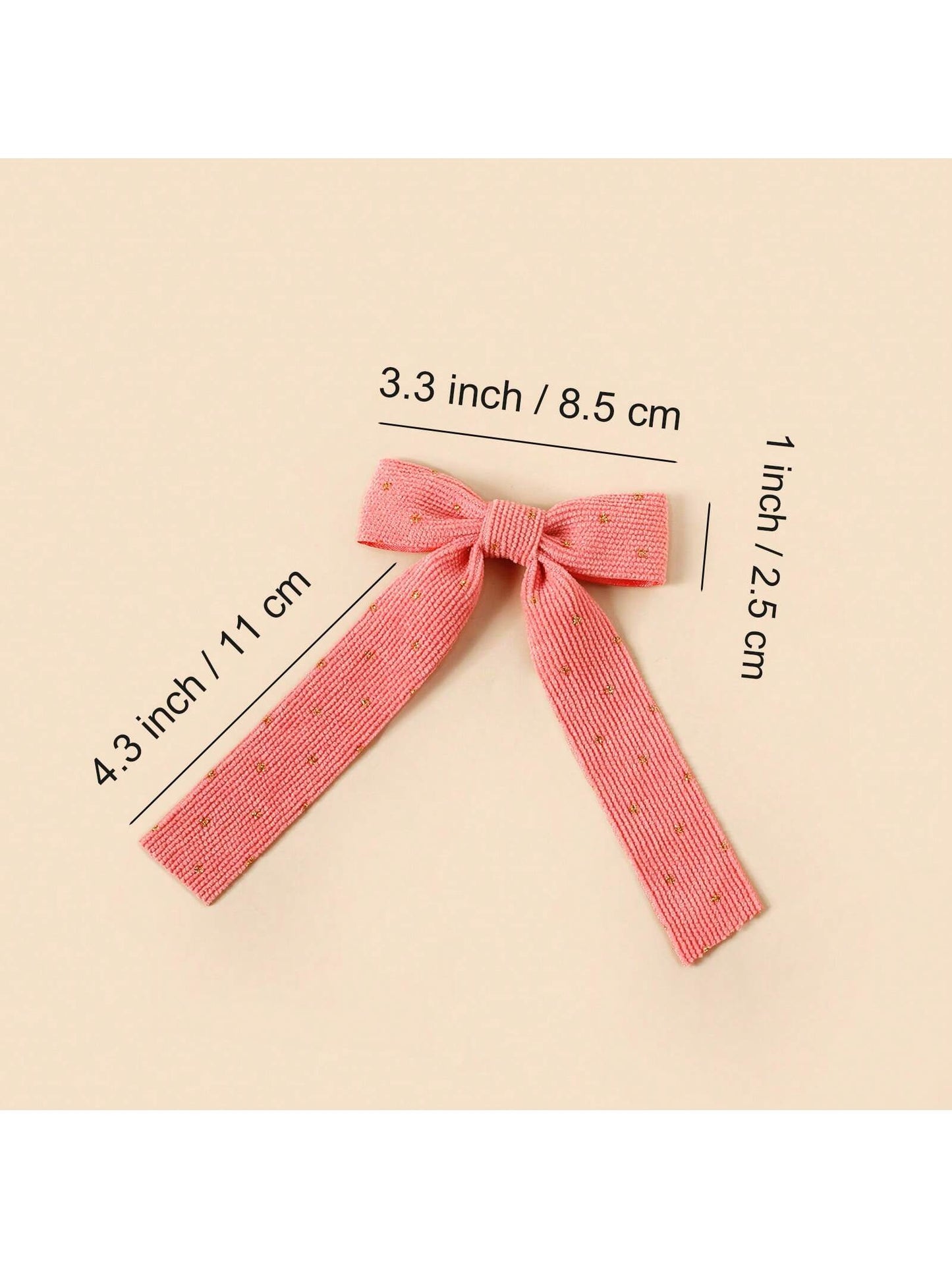 5pcs Girls' Gold Dotted Velvet Weave Ribbon Long Tail Hair Clip With Bow, Suitable For Ponytail