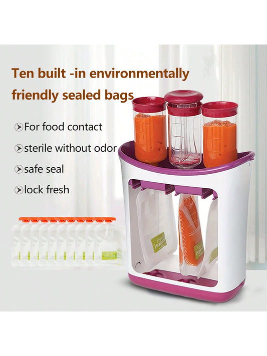 1set Children's Fruit Mud Extrusion Kitchen Distributor, Food Supplement Maker, Manual Baby Food Supplement Storage Bag, With 10 Infant Food Pouches