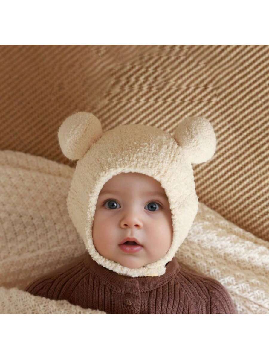 Baby Winter Hat, Warm Knitted Beanie With Coral Fleece Lining, Cute Earflap Hat For Boys And Girls Aged 5-24 Months, 42-48cm