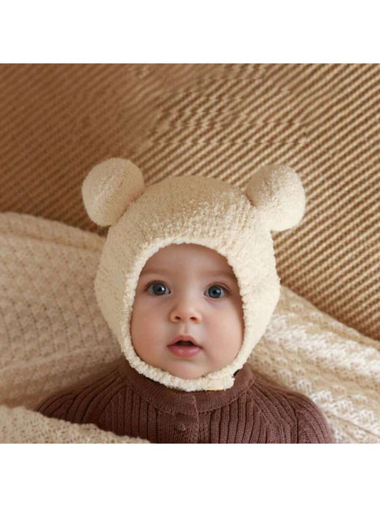 Baby Winter Hat, Warm Knitted Beanie With Coral Fleece Lining, Cute Earflap Hat For Boys And Girls Aged 5-24 Months, 42-48cm
