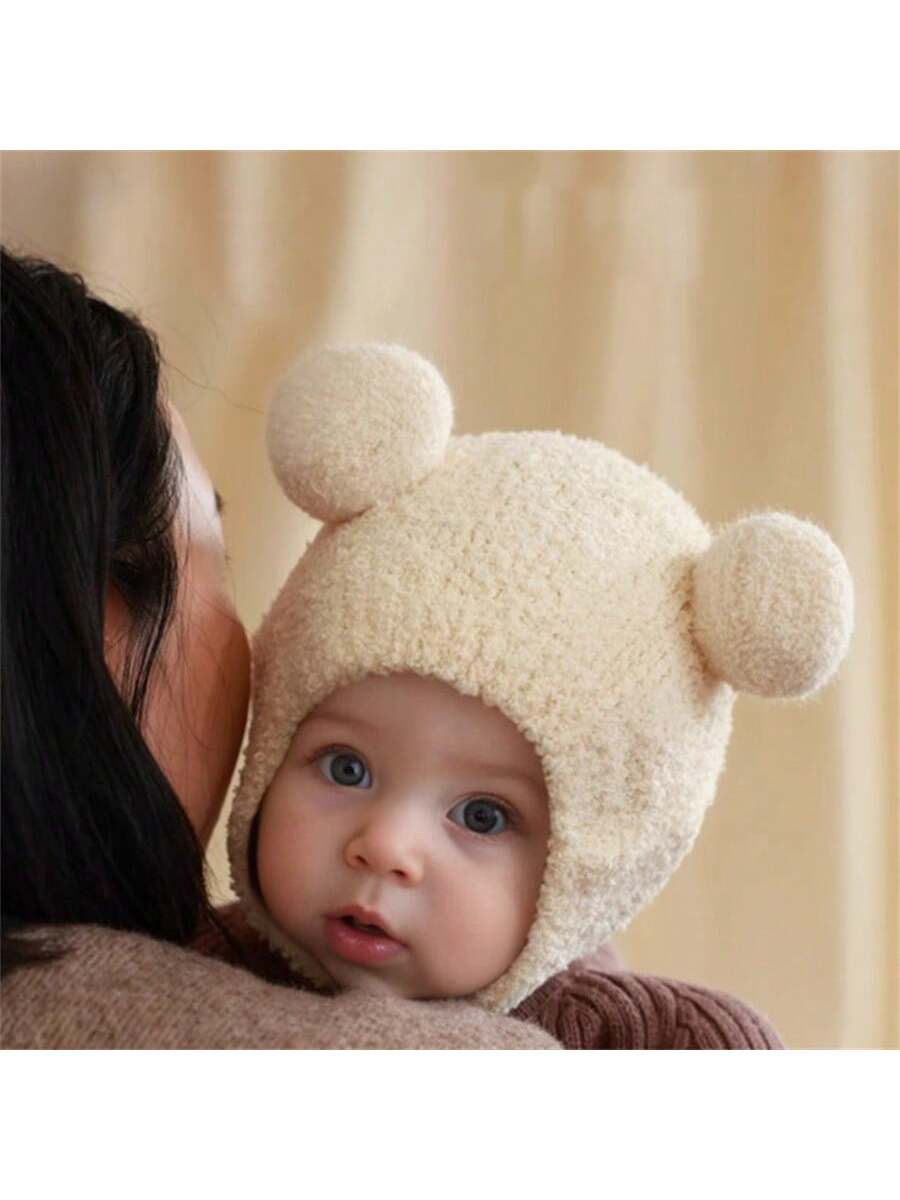 Baby Winter Hat, Warm Knitted Beanie With Coral Fleece Lining, Cute Earflap Hat For Boys And Girls Aged 5-24 Months, 42-48cm