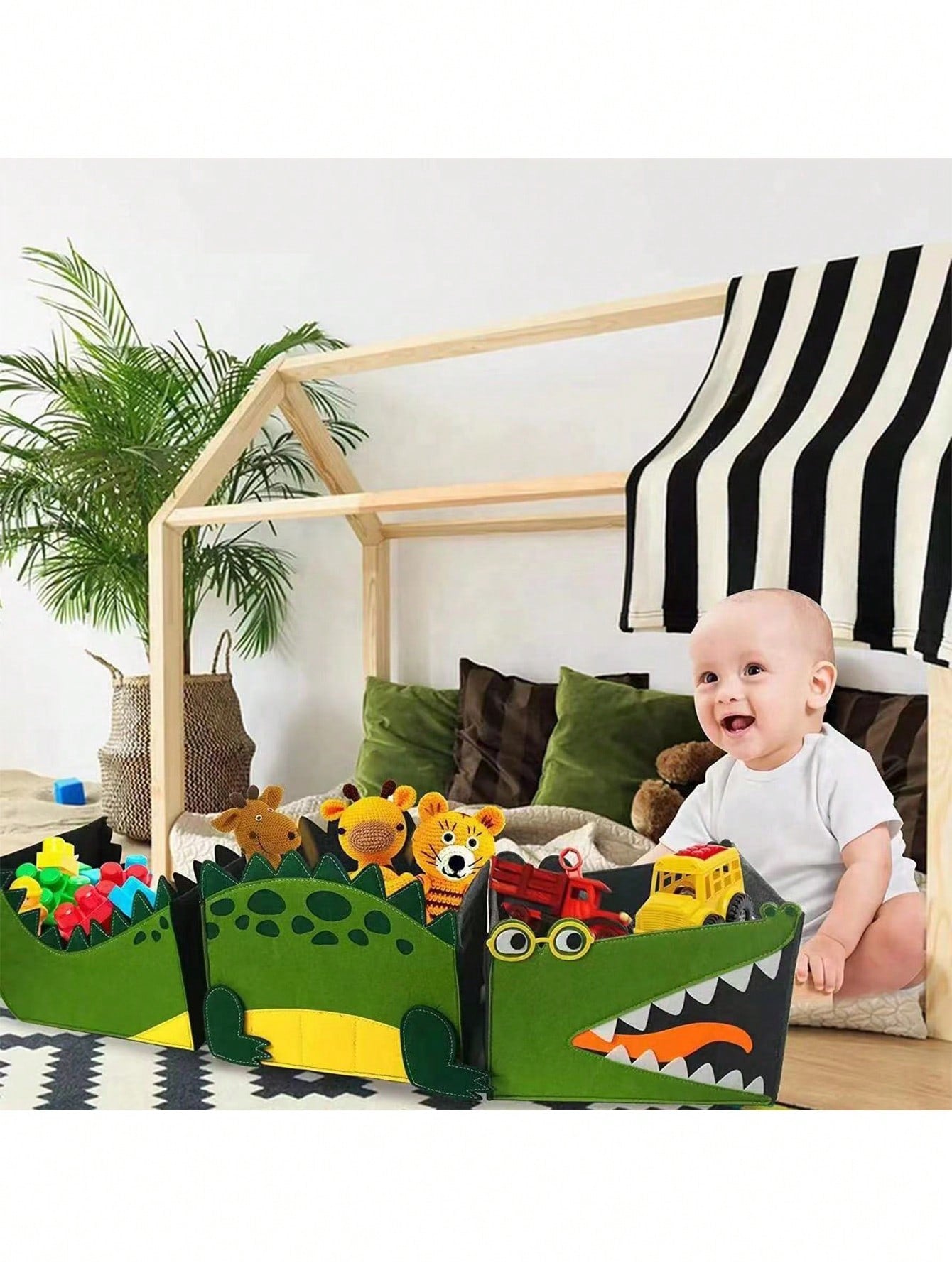 1pc/set Crocodile-shaped Felt Storage Basket For Baby's Room, With Separators For Toys And Large Capacity