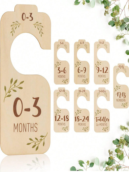 8pcs Baby Clothing Separation Tag, Wooden Newborn Clothes Sorting Tag, Convenient For New Parents To Quickly Find Suitable Size Clothing For Baby