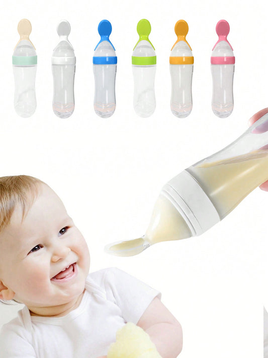 1pc Baby Rice Paste Spoon, Bottle-Shaped Infant Squeeze Spoon, Food Feeding Bottle For Newborns, Silicone Feeding Tool For Baby Eating Rice Paste & Soft Food, Nursing Artifact