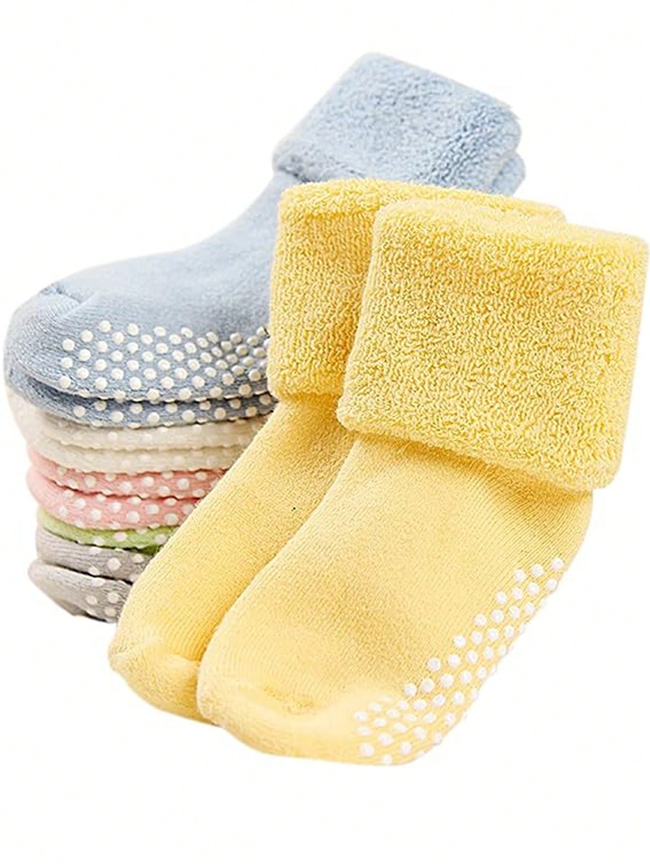 6 Pairs Baby Toddler Kids Ankle Crew Socks With Grips Unisex Warm Thick  Winter Socks