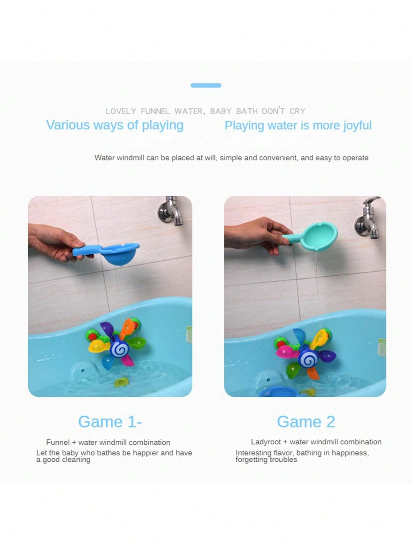 1pc Random Color Combination Plastic Rainbow Windmill Bath Toy With Spoon For Children To Play In The Bathroom