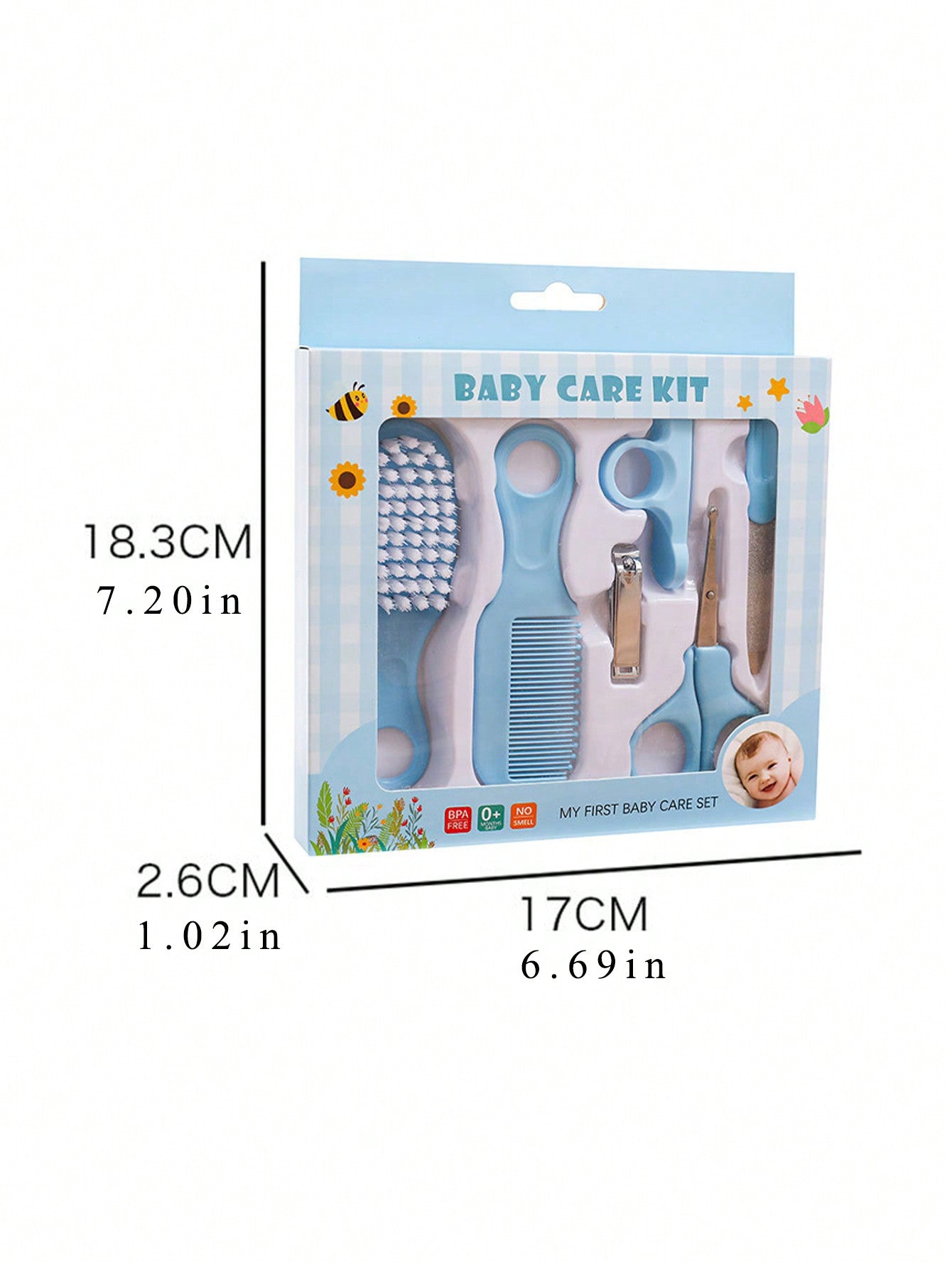 6pcs Newborn Baby Nail And Hair Care Kit In Blue Including Beauty Brush, Comb And Nail Set For Home Use