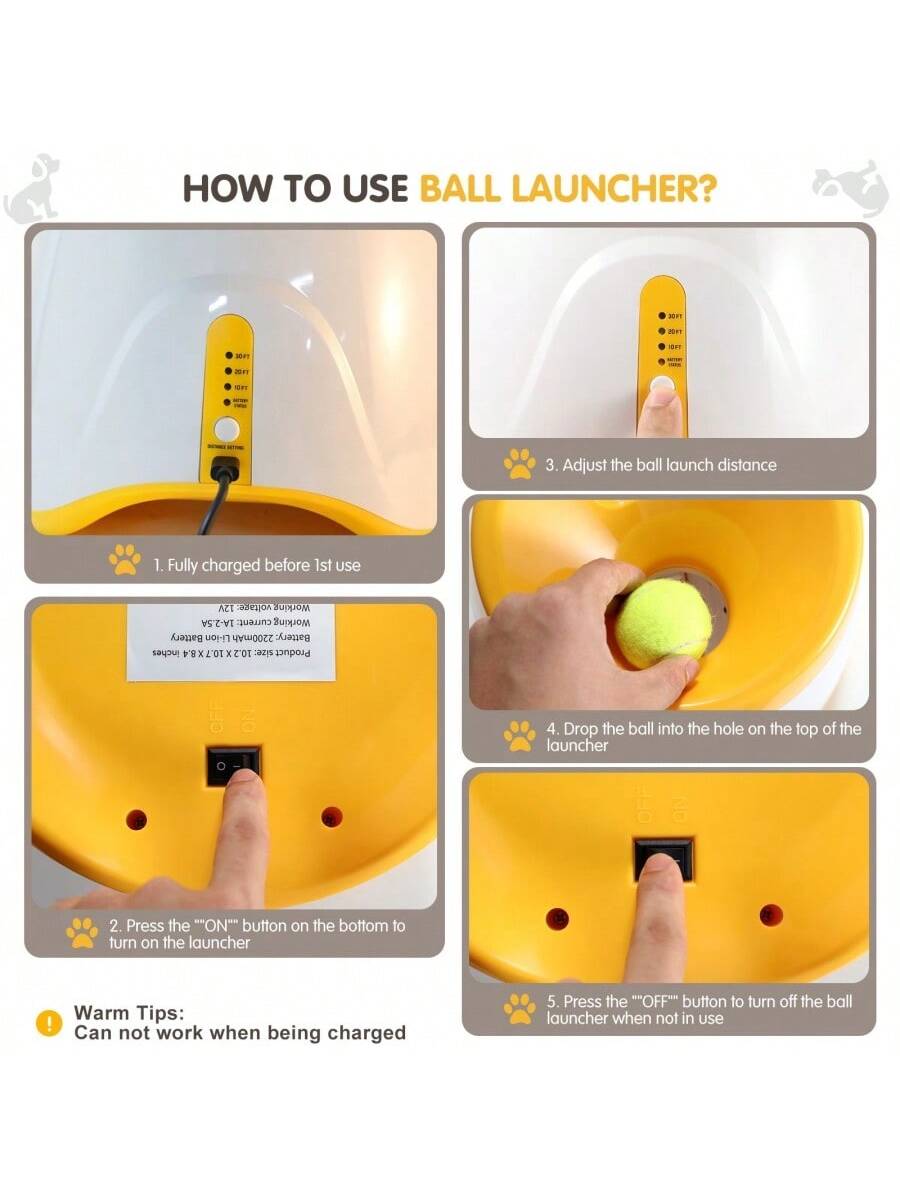 Dog Ball Launcher Automatic Interactive Toy With Rechargeable High-Capacity Battery, Thrower Machine For Chasing Ball, Pet Tennis Throwing Toys, Automatic Ball Throwing Machine For Dogs