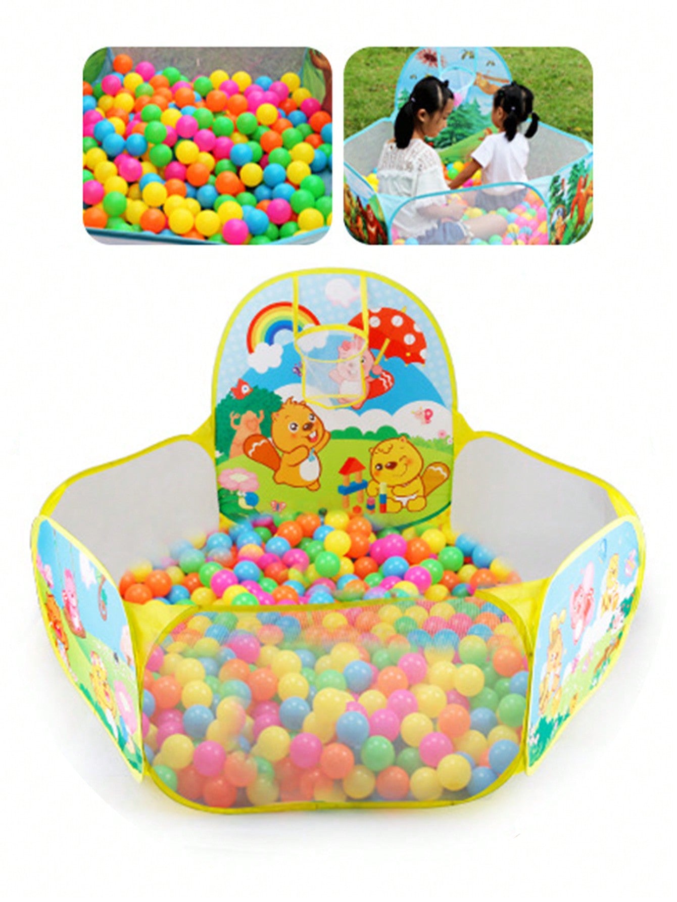 47" Cartoon Ball Pit Kids Toy, Children Ball Pit, Indoor And Outdoor Easy Folding Ball Play Pool Kids Toy Play Tent With Carry Tote, Kids Ball Pit Large Pop Up Childrens Ball Pits Tent For Toddlers Playhouse Baby Crawl Playpen With Basketball Hoop And Zi