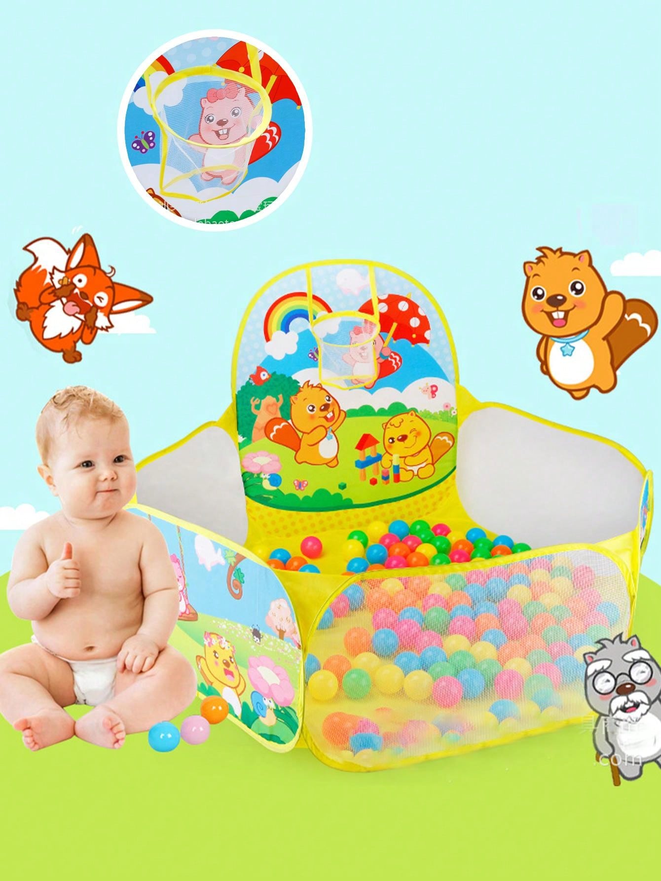 47" Cartoon Ball Pit Kids Toy, Children Ball Pit, Indoor And Outdoor Easy Folding Ball Play Pool Kids Toy Play Tent With Carry Tote, Kids Ball Pit Large Pop Up Childrens Ball Pits Tent For Toddlers Playhouse Baby Crawl Playpen With Basketball Hoop And Zi