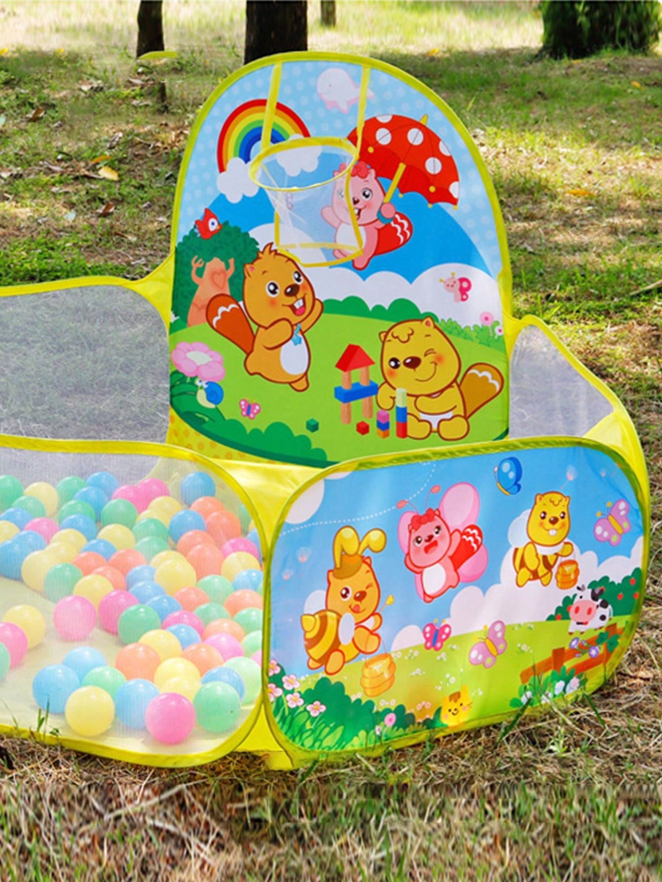 47" Cartoon Ball Pit Kids Toy, Children Ball Pit, Indoor And Outdoor Easy Folding Ball Play Pool Kids Toy Play Tent With Carry Tote, Kids Ball Pit Large Pop Up Childrens Ball Pits Tent For Toddlers Playhouse Baby Crawl Playpen With Basketball Hoop And Zi