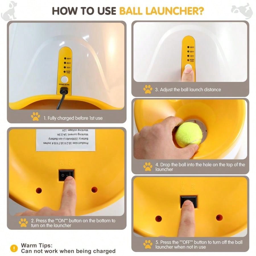 Dog Ball Launcher Automatic Interactive Toy With Rechargeable High-Capacity Battery, Thrower Machine For Chasing Ball, Pet Tennis Throwing Toys, Automatic Ball Throwing Machine For Dogs