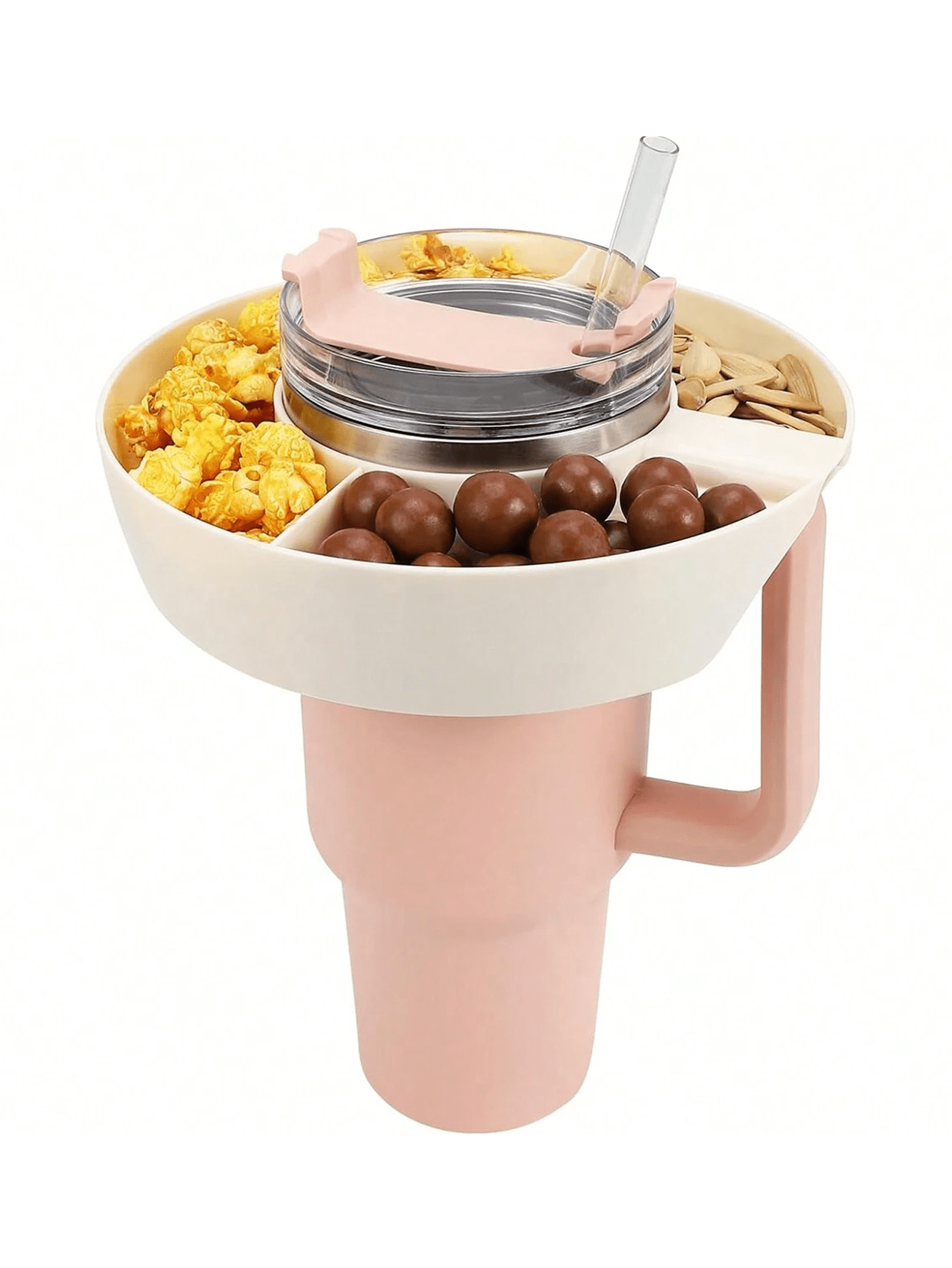 1pc Cup Holder Snack Tray, Easy To Assemble, Suitable For Reusable Snack Containers In The Accessories, With 3 Compartments, Compatible With Flat Cup Holders