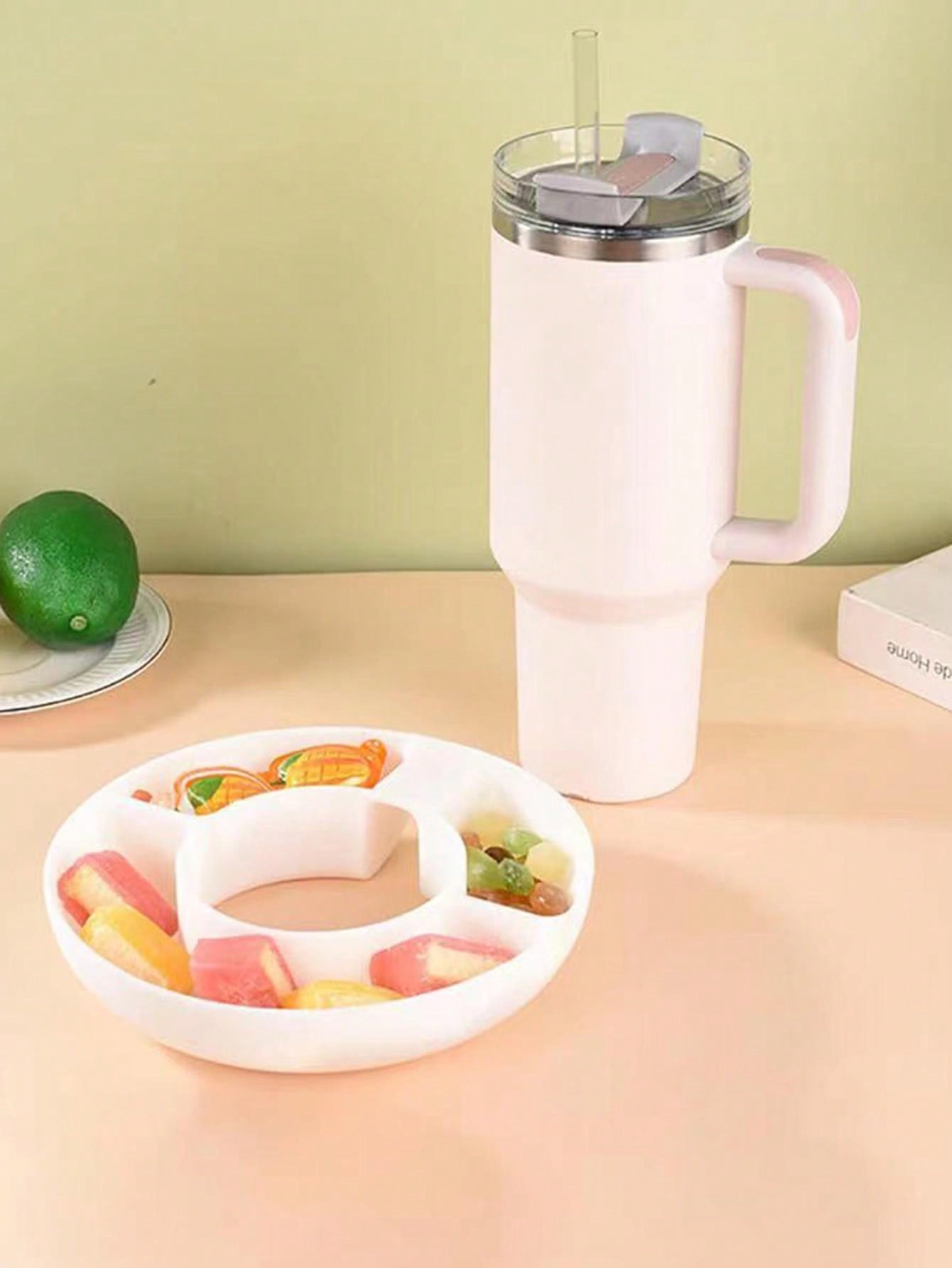 1pc Cup Holder Snack Tray, Easy To Assemble, Suitable For Reusable Snack Containers In The Accessories, With 3 Compartments, Compatible With Flat Cup Holders