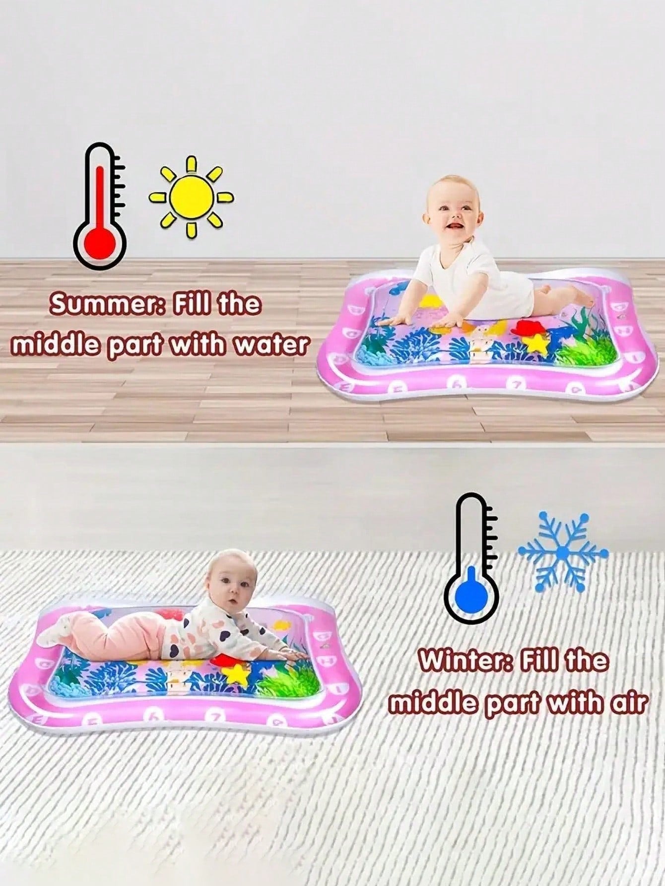 1pc Baby Water Playmat With Pat Pat & Thick Inflatable Cushion For Crawling Training, Random Color