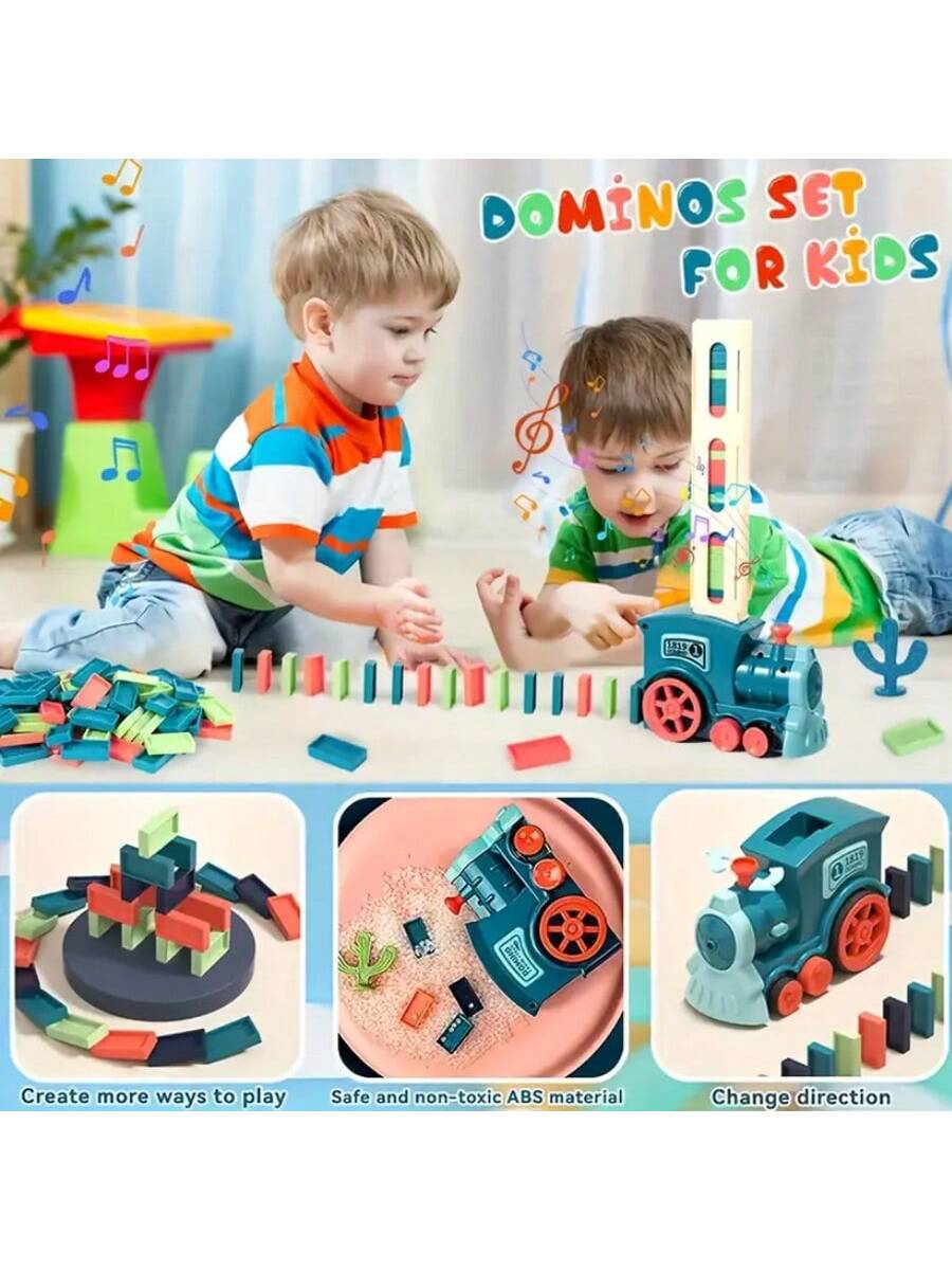1pc Kids' Domino Truck Electronic Balance Board Mini Train Card Building Blocks Toy With Automatic Shunting, Lights, & Train Sound, Birthday Gift