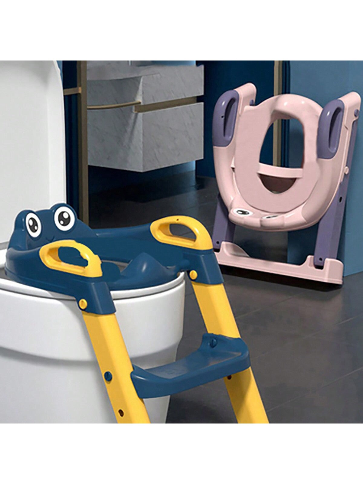 1pc Blue Children's Potty Training Seat With Ladder, Suitable For 1-7 Year-old Babies