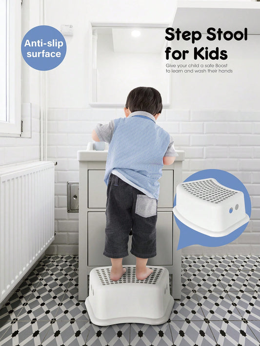 1pc White One-Step Stool, Non-Slip Step Treads, Holds Up To 200 Pounds
