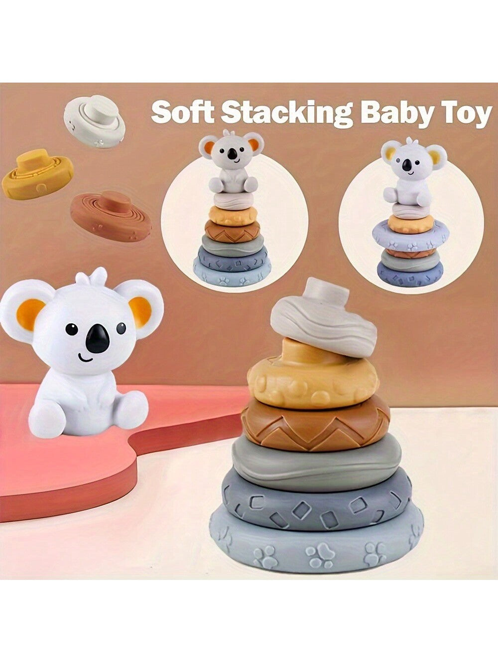 7pcs/Set Stacking Toys For Newborn And Infant (6, 12, 18 Months), Including 6 Colored Textured Silicone Stacking Rings, Sensory Development Educational Toy Gift