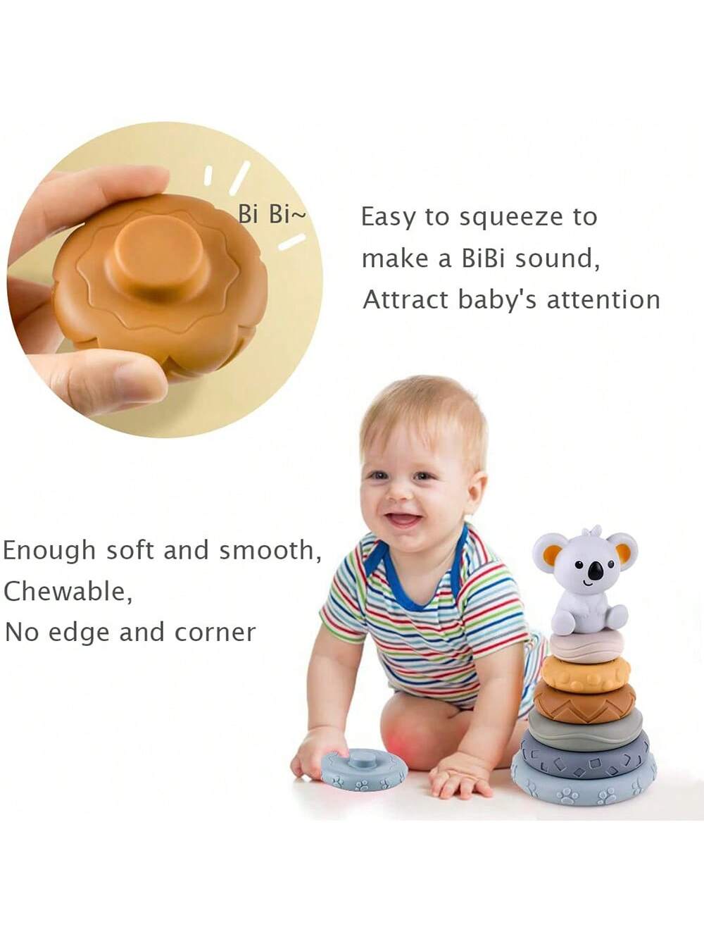 7pcs/Set Stacking Toys For Newborn And Infant (6, 12, 18 Months), Including 6 Colored Textured Silicone Stacking Rings, Sensory Development Educational Toy Gift