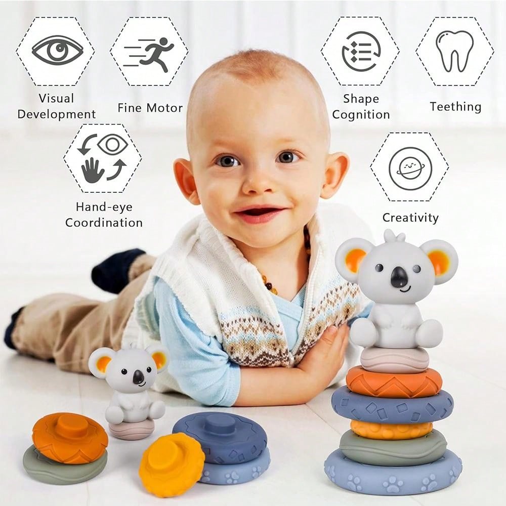 7pcs/Set Stacking Toys For Newborn And Infant (6, 12, 18 Months), Including 6 Colored Textured Silicone Stacking Rings, Sensory Development Educational Toy Gift