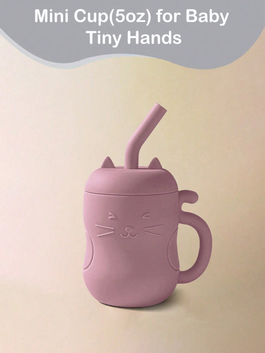 1pc Kids Portable Straw Cup, 150ml/5oz Silicone With Handle, Infant Drinking Water Bottle, Baby's First Training Cup