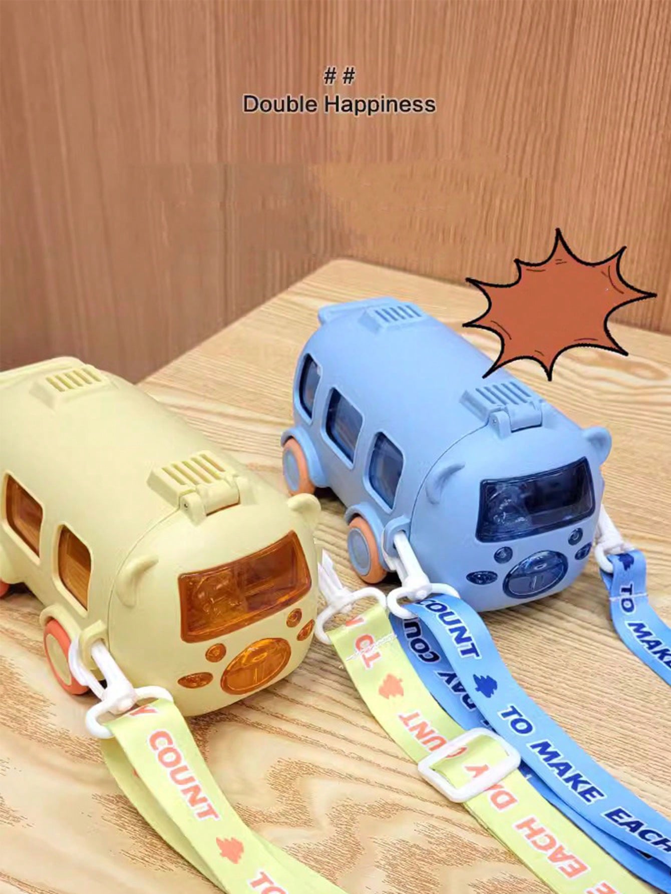 1pc 500ml Bus Shaped Plastic Creative Straw Cup With Bouncing Cover