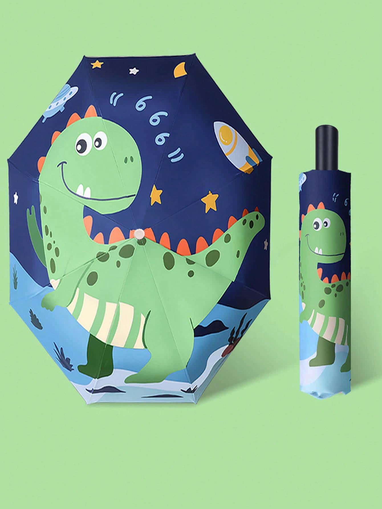1pc Dinosaur Pattern Safe Anti-Rebound Children Umbrella, Portable & Foldable For Boys/Girls/Kids/Students
