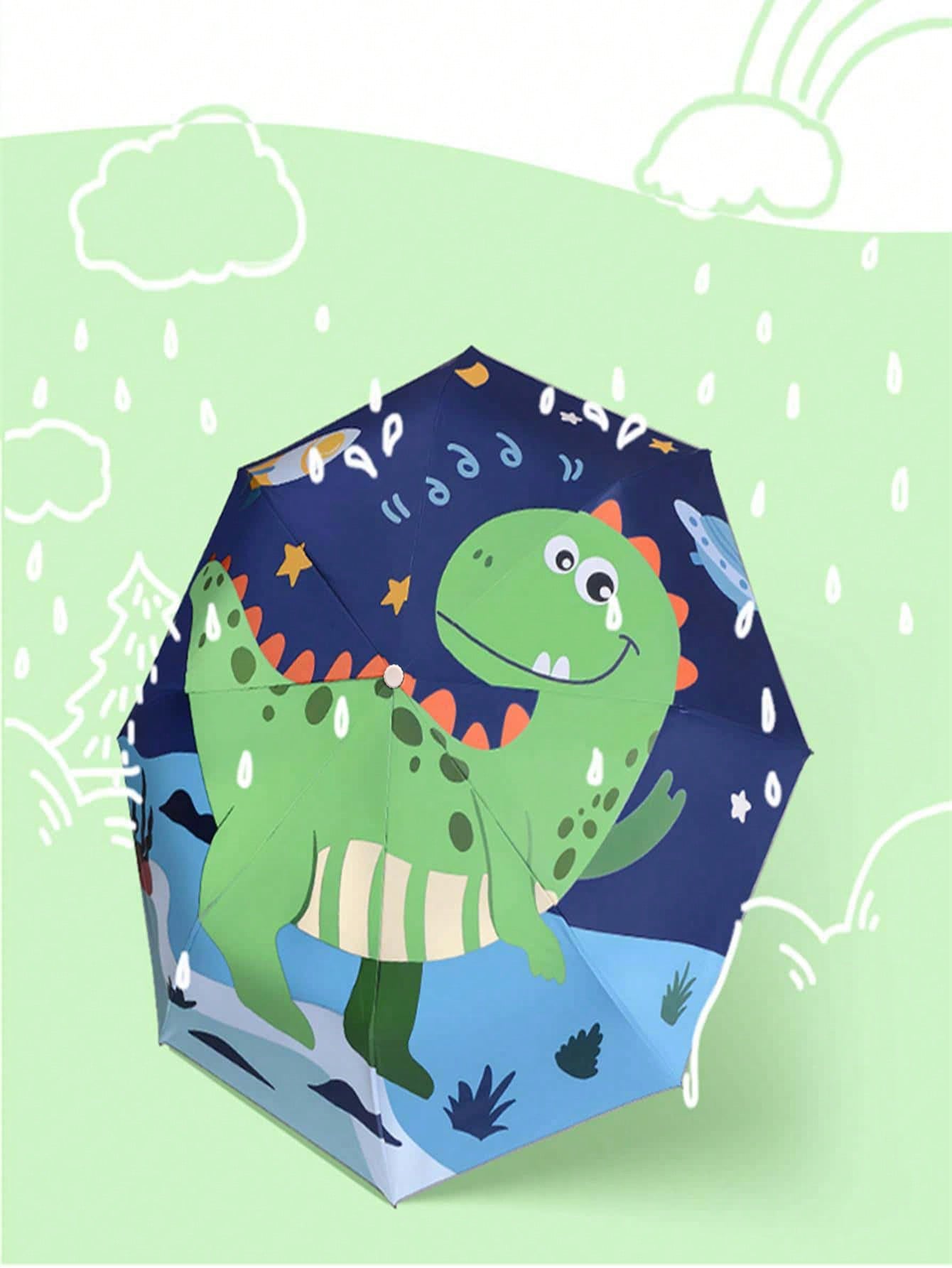1pc Dinosaur Pattern Safe Anti-Rebound Children Umbrella, Portable & Foldable For Boys/Girls/Kids/Students