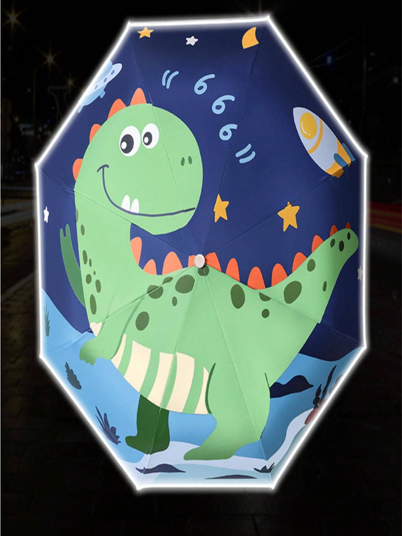1pc Dinosaur Pattern Safe Anti-Rebound Children Umbrella, Portable & Foldable For Boys/Girls/Kids/Students