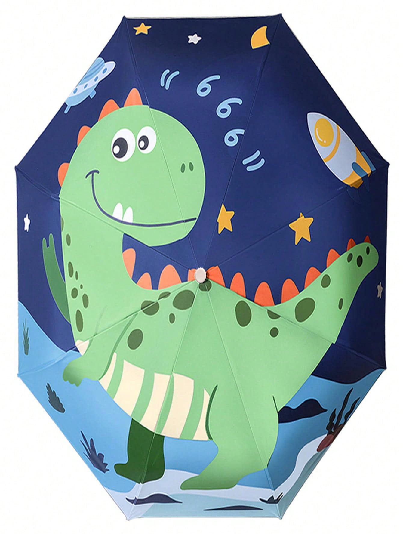 1pc Dinosaur Pattern Safe Anti-Rebound Children Umbrella, Portable & Foldable For Boys/Girls/Kids/Students