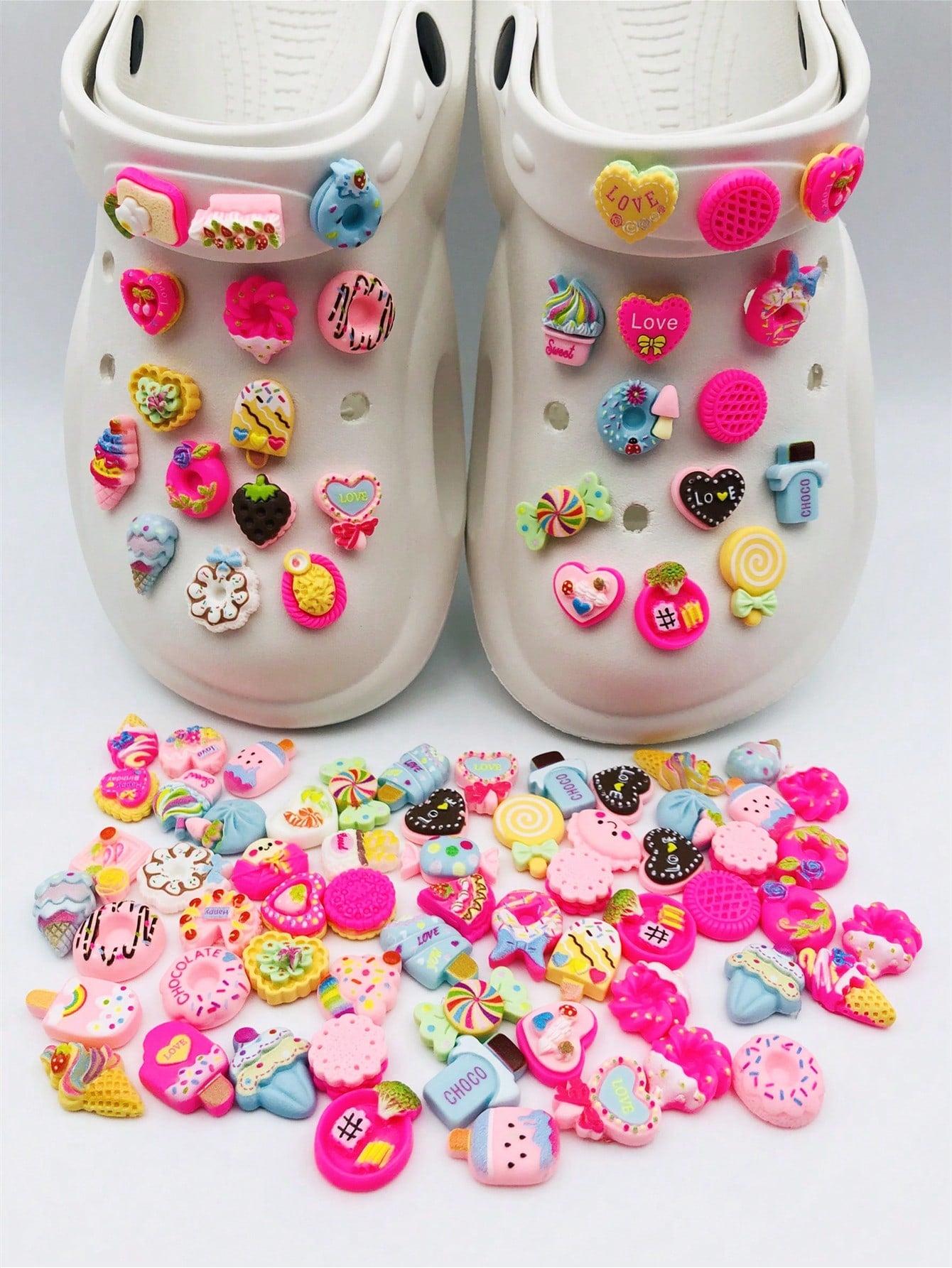 30pcs/Set Cartoon Resin Colorful Flower Fruit Star-Shaped Shoe Charms Accessories(Random Pattern With Universal Buckle)