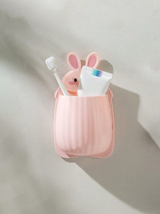 1pc Cute Bunny Shaped Toothbrush Holder Wall Mounted Storage Box Without Drilling